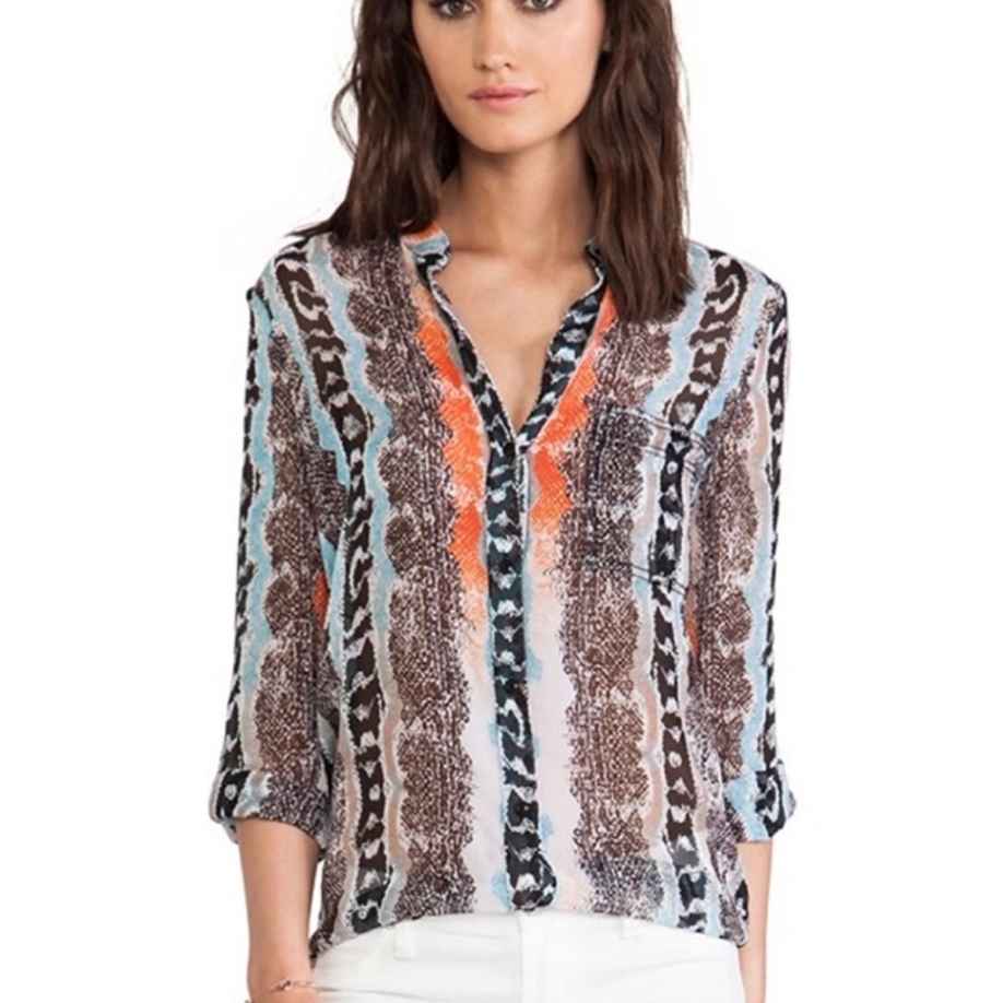 Dvf Diane Von Furstenberg Gilmore Snake Print Silk Chiffon Sheer Blouse Size 8